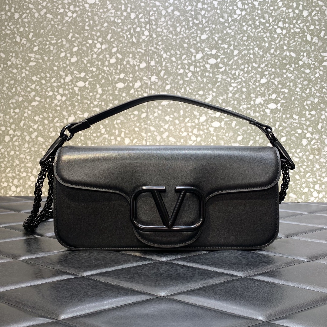 Valentino Garavani Loco Shoulder Bag in Black Calfskin Leather